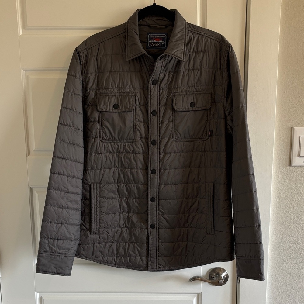 Faherty Men's Charcoal Quilted Shirt Jacket